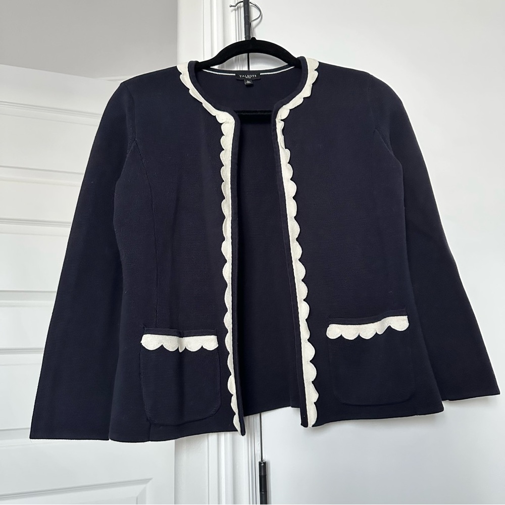 Talbots Navy Blazer with White Scalloped Trim
